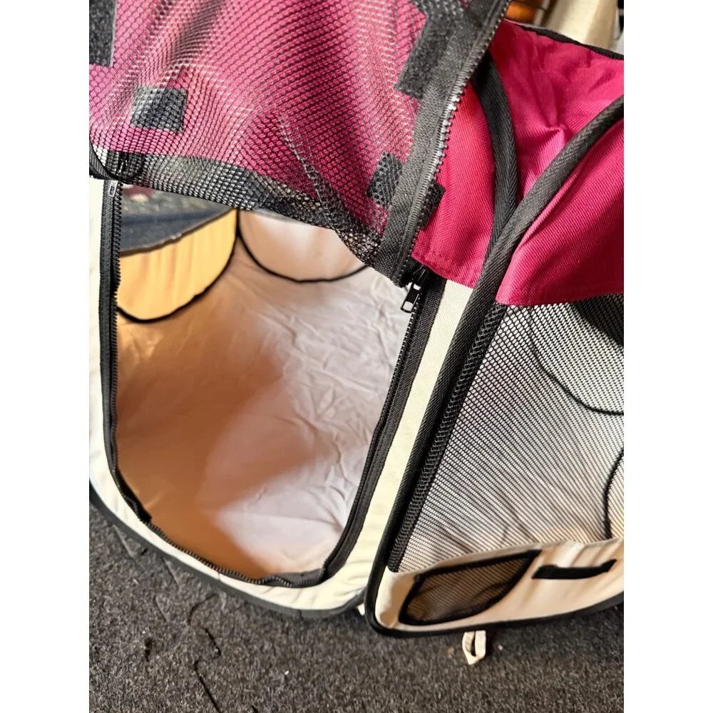 Portable Red & Beige Mesh Dog Playpen/pet playpen With Carrying Case - Doggie Do
